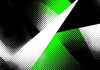 Modern geometric artwork with halftone pattern and green accents design