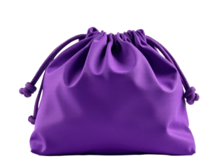 A purple bag sits on a white surface