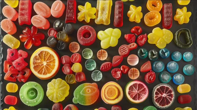 Vibrant sweets arranged in a geometric pattern.