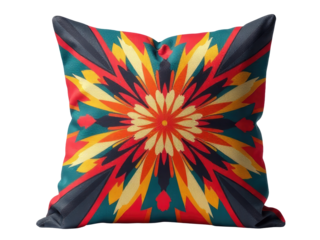 A colorful pillow on a white background with a simple and clean design