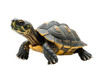 Fototapeta premium A close-up shot of a turtle sitting on a white background, ready for your use in any project