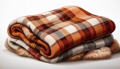 A Fuzzy Wool Blanket Clipart With Autumnal Plaid Patterns Resting On A White Background