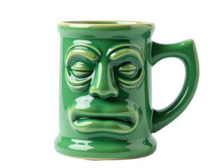 A ceramic mug with a smiling face painted on it