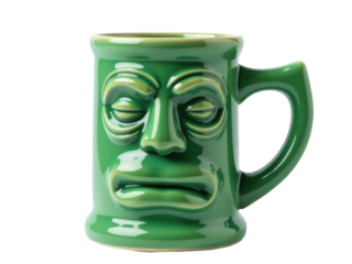 A ceramic mug with a smiling face painted on it
