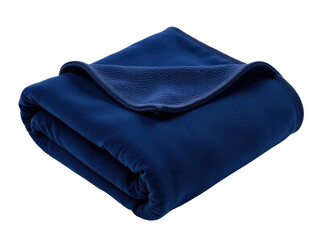 A simple yet cozy scene featuring a folded blue blanket on a clean white background, perfect for textile or home decor designs