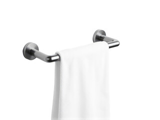 A close-up shot of a towel hanging from a towel bar
