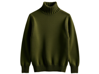 A green turtle neck sweater on a white background