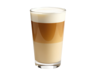 A tall glass filled with hot coffee on a white background, perfect for a morning pick-me-up or as a gift for the coffee lover in your life