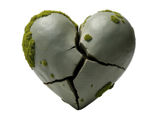 A broken heart with moss growing on it