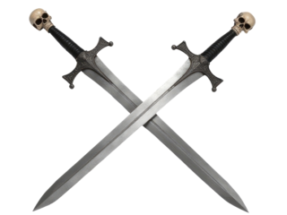 Image of two crossed swords with skulls attached