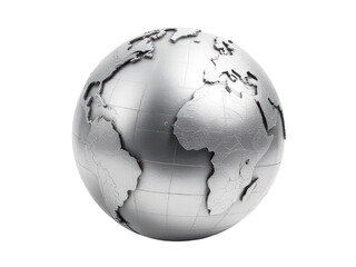 A single silver globe sitting on a white background