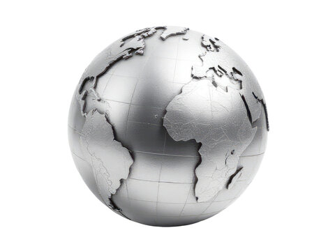 A single silver globe sitting on a white background - Powered by Adobe