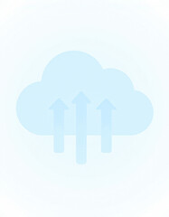 Line‑icon of a cloud‑computing symbol (cloud with three upward arrows), solid light‑blue, blank background.