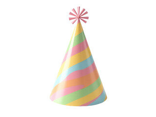 A colorful party hat with a pink bow on top, perfect for celebrating birthdays or special occasions
