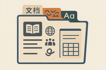 Digital documentation management system with icons representing global connectivity collaborative practices and organizational structure for enhancing productivity and efficiency