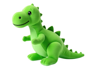 Fototapeta premium A cute green stuffed dinosaur sitting on a white surface