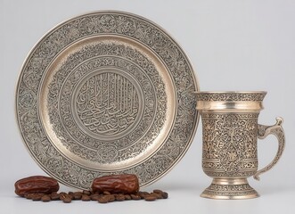 Turkish coffee is paired with dried fruits in a silver bowl