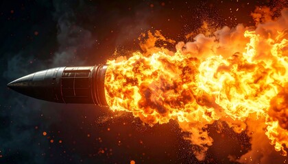 A fiery projectile streaks across a dark background, engulfed in flames and glowing