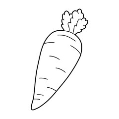 Black and white outline illustration of a carrot isolated on white background. Simple line art ball for colouring/coloring pages, kids activities, sports themes and educational designs.