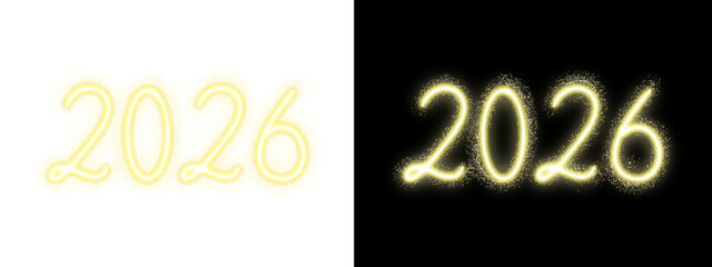 Glowing Neon Yellow 2026 Numbers with Sparkling Dust for New Year Celebration