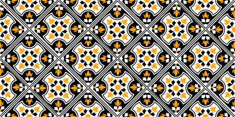 Seamless patchwork pattern. Vintage motif background. Used for ceramic tile, wallpaper, linoleum, textile, web page background.