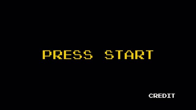 Retro 8 Bit Pixel Art Game Screen Animation: Flashing "Press Start" and "Insert Coin" Text Loop from Vintage Arcade Computer 4k video animation seamless loop