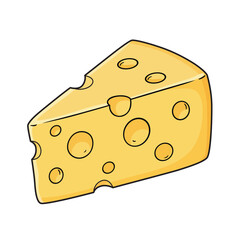 Yellow Swiss cheese wedge with holes vector illustration icon in flat cartoon style isolated on white background