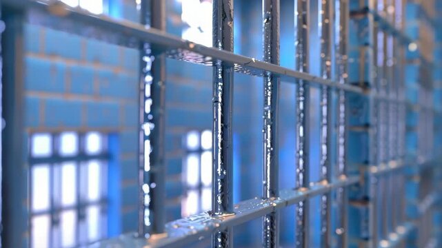 Brick wall with white bars in front of it.