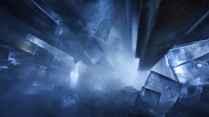 Ice shards drift in a winter wonderland