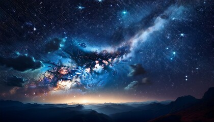 Obraz premium A Dark Night Sky With Twinkling Stars Scattered Around Nebulous Clouds Of Space Dust