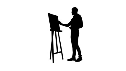 Silhouette a man drawing on canvas