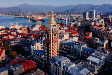 Batumi downtown, Piazza square, Georgia, aerial drone view