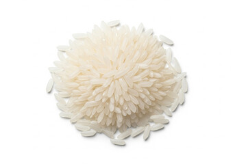 Pile of raw white rice grains isolated on white background, staple food concept