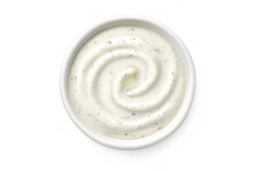 Bowl of creamy ranch dressing with herb swirl, a versatile condiment and dip, transparent background