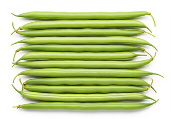 Rows of fresh green beans (French beans) isolated on white background