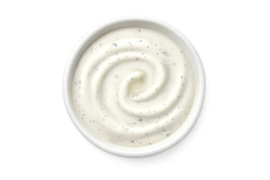 Bowl of creamy ranch dressing with herb swirl, a versatile condiment and dip, transparent background