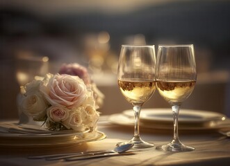 The table is arranged for the wedding party