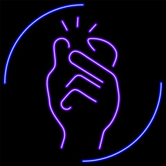 snap of fingers neon sign, modern glowing banner design, colorful modern design trend on black background. Vector illustration.
