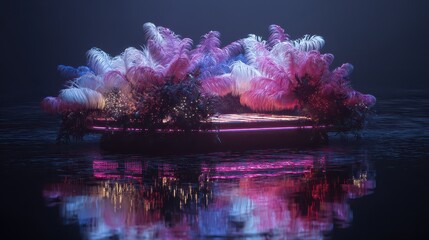 Feathers glow on a calm New Year platform