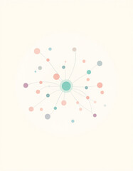 Flat vector of a neural‑network diagram: nodes (circles) connected by lines, pastel palette, blank background.
