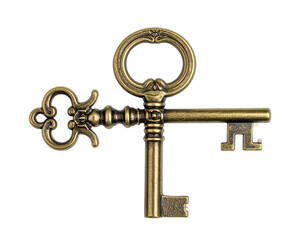 Antique ornate brass keys crossed on black