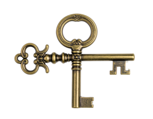 Antique ornate brass keys crossed on black