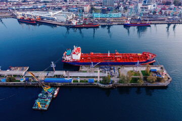 Ship tanker with LPG in Batumi port, aerial view