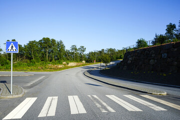 Pedestrian crosswalk on a quiet suburban road in Norway