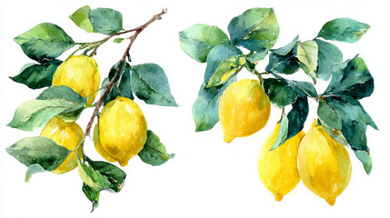 Obraz premium Hand-painted lemon branches with watercolour illustrations