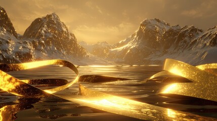 Golden ribbons swirl over icy port