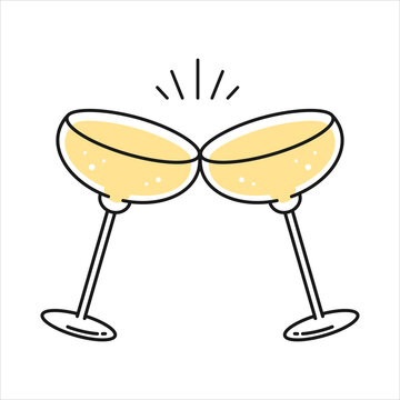 Champagne glasses icon.Cheers symbol. Party and celebration simple Minimal Pictogram.Cocktail party invitation sign for greeting cards, postcards, invitations, menu design. Vector illustration EPS10