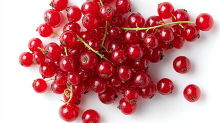 Isolated red currant berries on a white background in top view