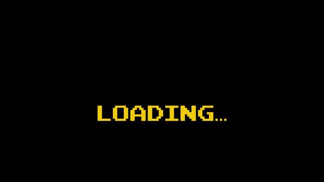 Pixel Art 8 Bit Loading Screen Animation. Retro Game Asset Zoom Graphic Loop from Vintage Arcade Computer on Dark Background 4k video animation seamless loop