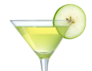 Crisp green apple cocktail in a martini glass, garnished